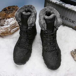 Men's Martin Boots Fur Plush Suede Leather & Waterproof Fabric Ankle Snow Boots